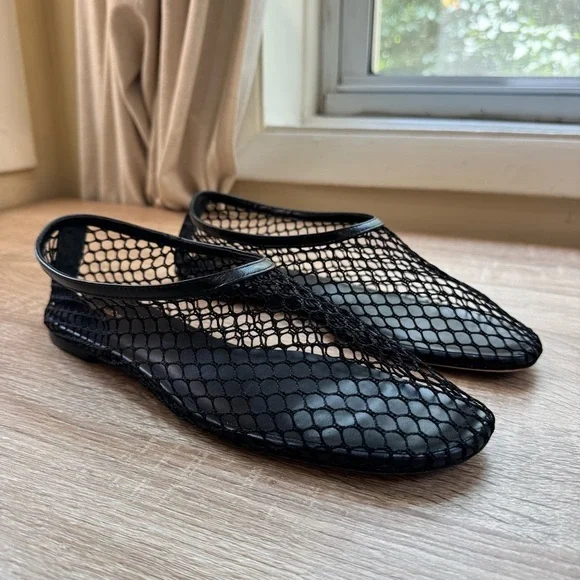 New Reformation Britt Ballet Flat Shoes Mesh Black 10.5